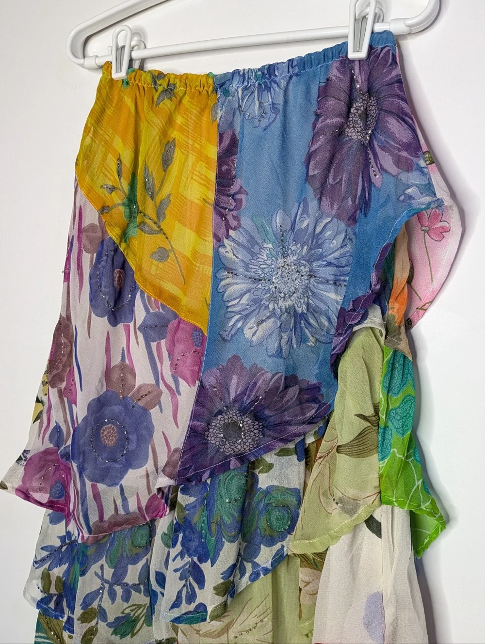 Sacred Threads Colorful Patchwork Floral Chiffon Layered Skirt L - Picture 2 of 8